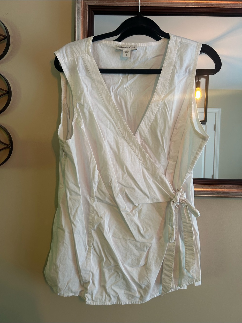 Coldwater Creek White Sleeveless Wrap Top with Side Tie